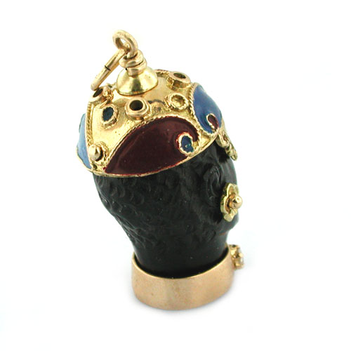 Rare 18K Gold Carnival Mask Blackamoor Vintage Charm Pendant