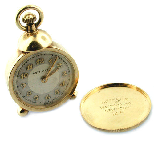 Wittnauer Vintage Miniature Working Alarm Clock 14K Gold Charm Pendant