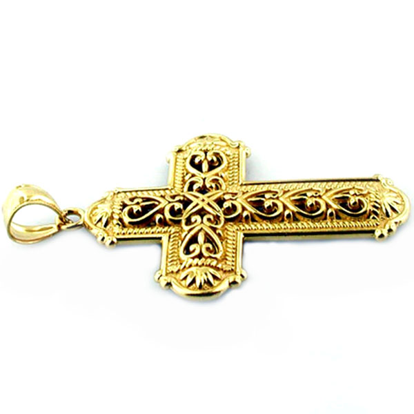 14k Yellow & White Two Tone Gold Filigree Cross Reversible Religious Pendant