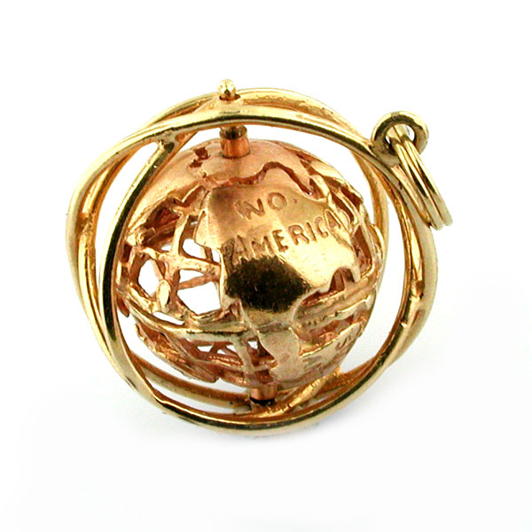 Vintage 14K Gold Spinning World Globe Planet Earth Charm Pendant  
	


