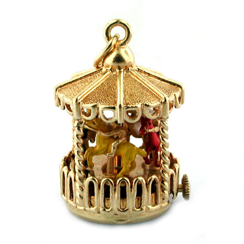 Spinning Carousel 14k Gold Dankner Living Charm Mechanical Vintage Pendant