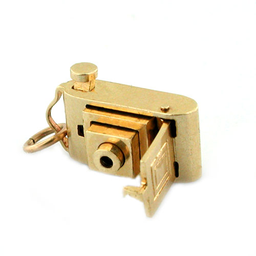 14K Gold Vintage Mechanical Pop-Up Lens Photo Camera Movable AC Charm 
