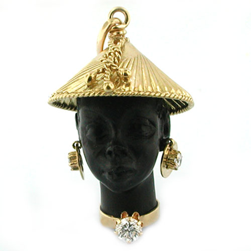 18K Gold Vintage Blackamoor Diamonds Charm Pendant
