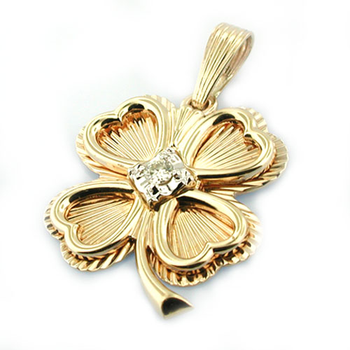 Four Leaf Clover Shamrock Diamond 14K Gold Charm Pendant