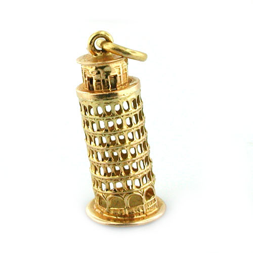18K Gold Leaning Tower of Pisa Italy Vintage Charm Pendant