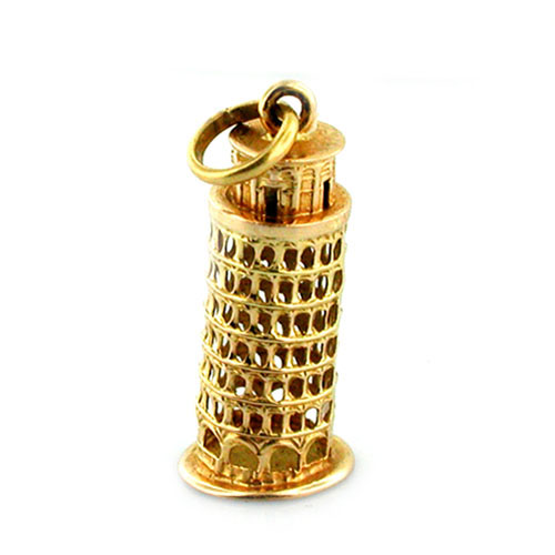 18K Gold Leaning Tower of Pisa Italy Vintage Charm Pendant