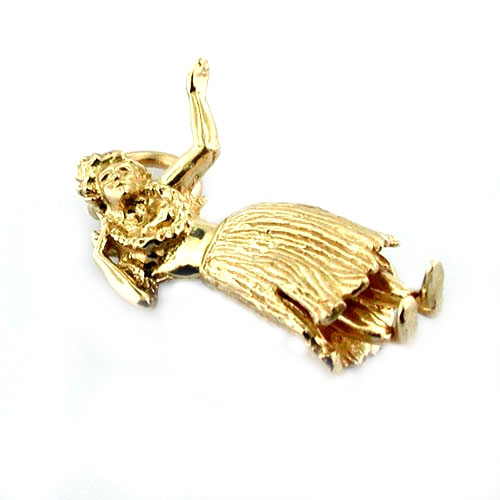  Movable Hawaiian Hula Girl Dancer 14K Gold Charm