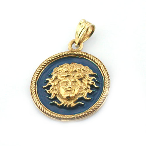 14k Gold Head of Medusa Enamel Charm Pendant