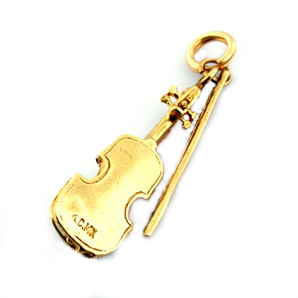 Violin with Bow 14k Gold Vintage Charm