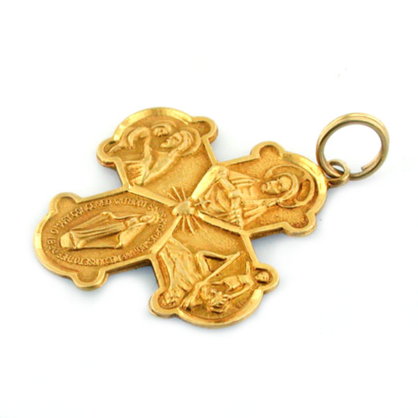 Vintage 14K Gold Catholic Religious Cross Pendant Charm