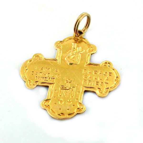 Vintage 14K Gold Catholic Religious Cross Pendant Charm