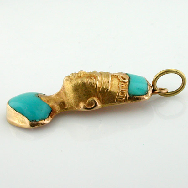  Nefertiti Egyptian Sun Queen Turquoise Vintage 18K Gold Charm Pendant