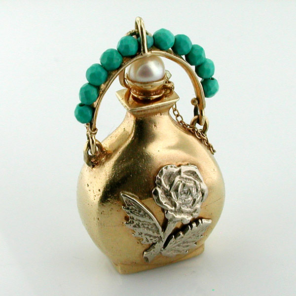 Perfume Scent Amphora Bottle Vintage 14k Gold Charm Pendant