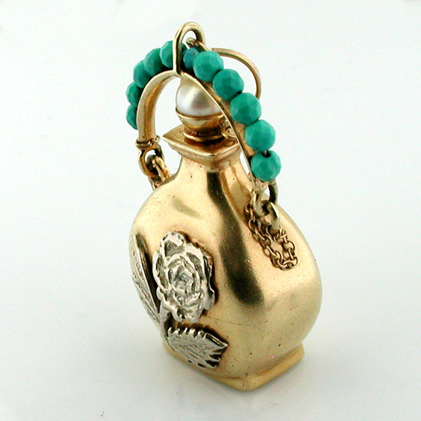 Perfume Scent Amphora Bottle Vintage 14k Gold Charm Pendant