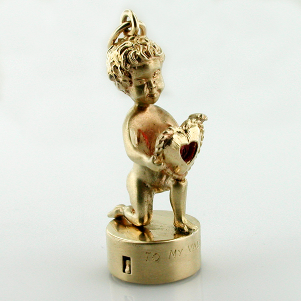 
Rare 14k Gold Cherub with Heart To My Valentine Litacharm  3D Vintage Charm 