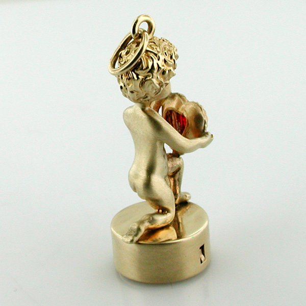 
Rare 14k Gold Cherub with Heart To My Valentine Litacharm  3D Vintage Charm 