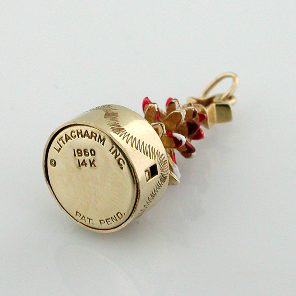 14k Gold Litacharm Enameled Christmas Tree Vintage Charm