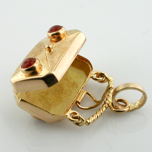 Jeweled 18k Gold Purse Locket Handbag Vintage Charm Pendant